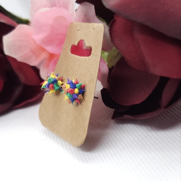 Colorful Spikey Resin Stud Earrings - Picture 2 of 6